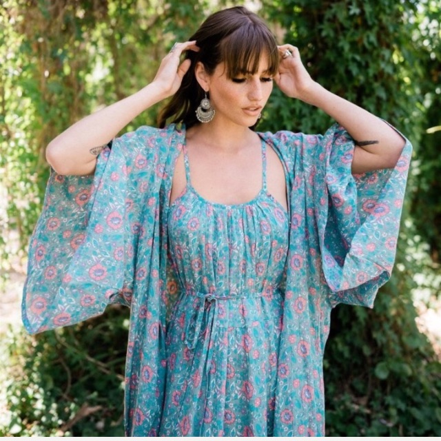 Boho Boutique Secret Garden Kimono In Blues & Greens
